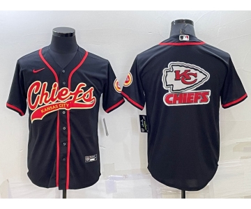 Men's Kansas City Chiefs Black Team Big Logo With Patch Cool Base Stitched Baseball Jersey