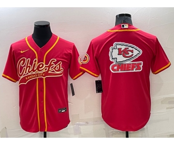 Men's Kansas City Chiefs Red Team Big Logo With Patch Cool Base Stitched Baseball Jersey