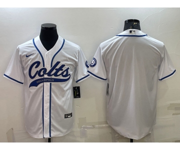 Men's Indianapolis Colts Blank White Cool Base Stitched Baseball Jersey