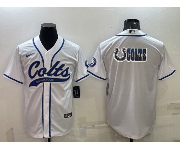 Men's Indianapolis Colts White Team Big Logo With Patch Cool Base Stitched Baseball Jersey