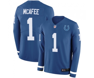 Nike Colts #1 Pat McAfee Royal Blue Team Color Men's Stitched NFL Limited Therma Long Sleeve Jersey