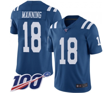 Nike Colts #18 Peyton Manning Royal Blue Men's Stitched NFL Limited Rush 100th Season Jersey