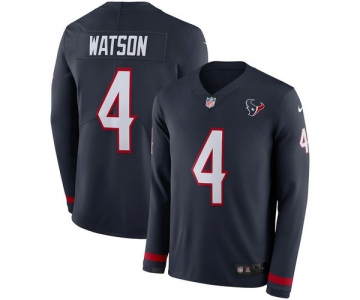 Men Nike Houston Texans 4 Deshaun Watson blue Therma Long Sleeve Jersey