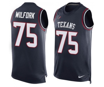 Men's Houston Texans #75 Vince Wilfork Navy Blue Hot Pressing Player Name & Number Nike NFL Tank Top Jersey