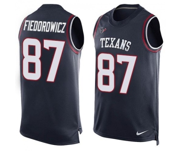 Men's Houston Texans #87 C.J. Fiedorowicz Navy Blue Hot Pressing Player Name & Number Nike NFL Tank Top Jersey