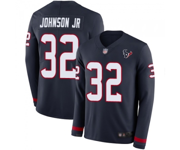 Texans #32 Lonnie Johnson Jr. Navy Blue Team Color Men's Stitched Football Limited Therma Long Sleeve Jersey