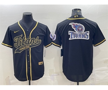 Men's Tennessee Titans Black Gold Team Big Logo With Patch Cool Base Stitched Baseball Jersey