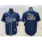 Men's Tennessee Titans Navy Blue Team Big Logo With Patch Cool Base Stitched Baseball Jersey