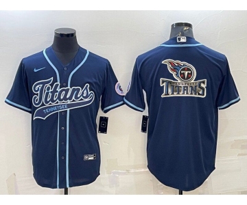 Men's Tennessee Titans Navy Blue Team Big Logo With Patch Cool Base Stitched Baseball Jersey