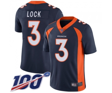 Broncos #3 Drew Lock Navy Blue Alternate Men's Stitched Football 100th Season Vapor Limited Jersey
