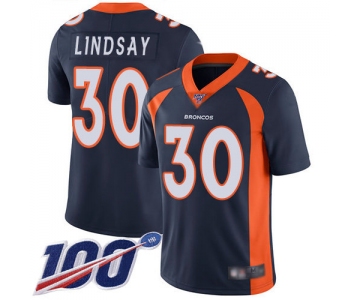 Broncos #30 Phillip Lindsay Navy Blue Alternate Men's Stitched Football 100th Season Vapor Limited Jersey
