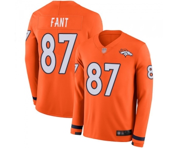 Broncos #87 Noah Fant Orange Team Color Men's Stitched Football Limited Therma Long Sleeve Jersey