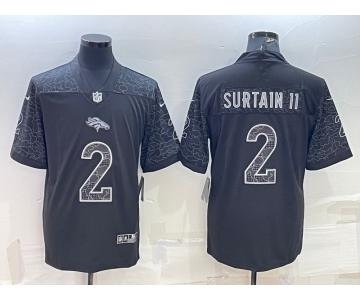 Men's Denver Broncos #2 Patrick Surtain II Black Reflective Limited Stitched Football Jersey