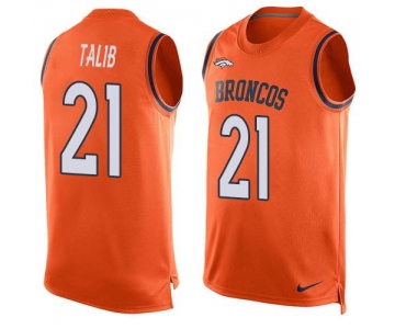 Men's Denver Broncos #21 Aqib Talib Orange Hot Pressing Player Name & Number Nike NFL Tank Top Jersey