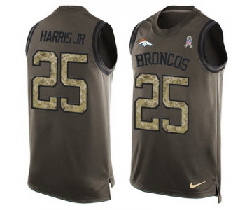 Men's Denver Broncos #25 Chris Harris Jr. Olive Green Salute To Service Hot Pressing Player Name & Number Nike NFL Tank Top Jersey