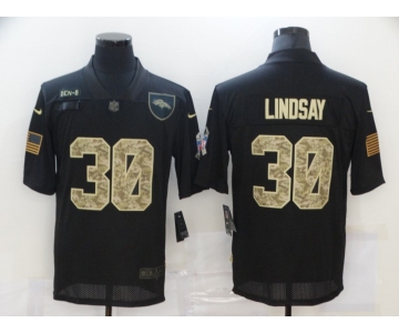 Men's Denver Broncos #30 Phillip Lindsay Black Camo 2020 Salute To Service Stitched NFL Nike Limited Jersey