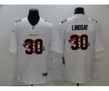Men's Denver Broncos #30 Phillip Lindsay White 2020 Shadow Logo Vapor Untouchable Stitched NFL Nike Limited Jersey