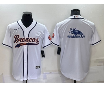 Men's Denver Broncos White Team Big Logo With Patch Cool Base Stitched Baseball Jersey