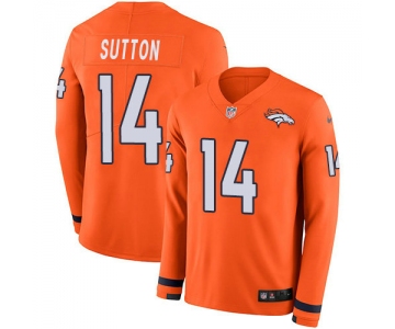 Nike Broncos 14 Courtland Sutton Orange Team Color Men's Stitched NFL Limited Therma Long Sleeve Jersey