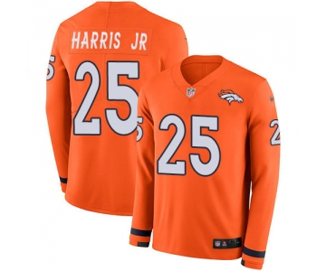 Nike Broncos 25 Chris Harris Jr Orange Team Color Men's Stitched NFL Limited Therma Long Sleeve Jersey