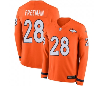 Nike Broncos 28 Royce Freeman Orange Team Color Men's Stitched NFL Limited Therma Long Sleeve Jersey