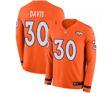 Nike Broncos 30 Terrell Davis Orange Team Color Men's Stitched NFL Limited Therma Long Sleeve Jersey