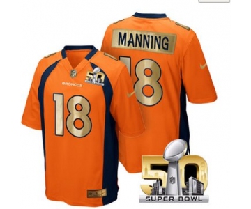 Pro Order Denver Broncos #18 Peyton Manning Orange Super Bowl 50 Limited Jersey