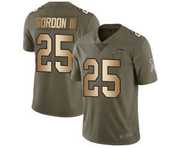 Chargers #25 Melvin Gordon III Olive Gold Men's Stitched Football Limited 2017 Salute To Service Jersey