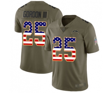 Chargers #25 Melvin Gordon III Olive USA Flag Men's Stitched Football Limited 2017 Salute To Service Jersey