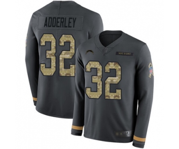 Chargers #32 Nasir Adderley Anthracite Salute to Service Men's Stitched Football Limited Therma Long Sleeve Jersey
