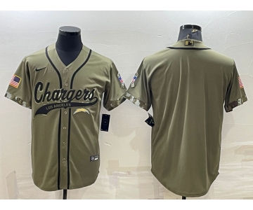 Men's Los Angeles Chargers Blank Olive Salute to Service Cool Base Stitched Baseball Jersey