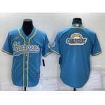 Men's Los Angeles Chargers Light Blue Team Big Logo With Patch Cool Base Stitched Baseball Jersey