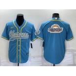 Men's Los Angeles Chargers Light Blue Team Big Logo With Patch Cool Base Stitched Baseball Jersey