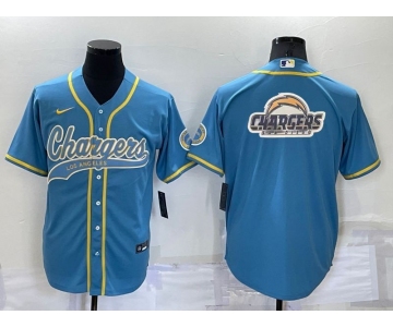 Men's Los Angeles Chargers Light Blue Team Big Logo With Patch Cool Base Stitched Baseball Jersey
