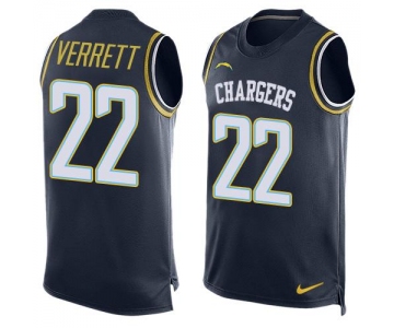 Men's San Diego Chargers #22 Jason Verrett Navy Blue Hot Pressing Player Name & Number Nike NFL Tank Top Jersey