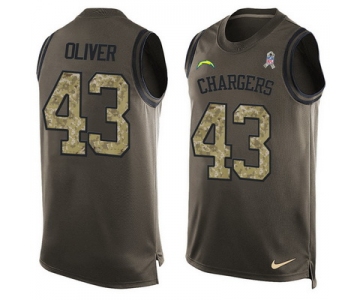 Men's San Diego Chargers #43 Branden Oliver Green Salute to Service Hot Pressing Player Name & Number Nike NFL Tank Top Jersey