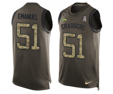 Men's San Diego Chargers #51 Kyle Emanuel Green Salute to Service Hot Pressing Player Name & Number Nike NFL Tank Top Jersey