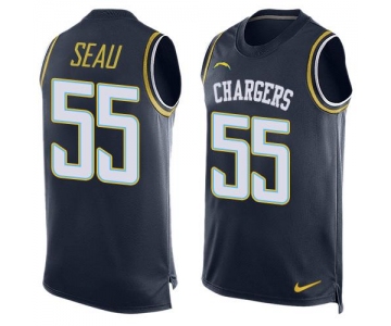 Men's San Diego Chargers #55 Junior Seau Navy Blue Hot Pressing Player Name & Number Nike NFL Tank Top Jersey