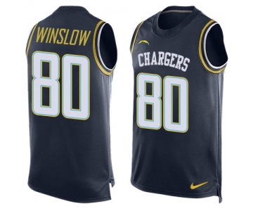 Men's San Diego Chargers #80 Kellen Winslow Navy Blue Hot Pressing Player Name & Number Nike NFL Tank Top Jersey