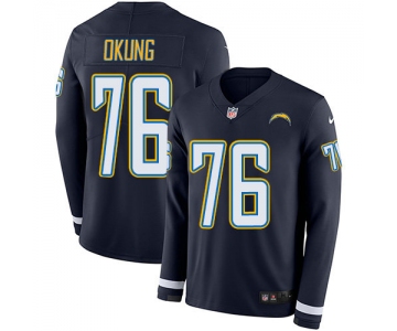 Nike Chargers 76 Russell Okung Navy Blue Team Color Men's Stitched NFL Limited Therma Long Sleeve Jersey