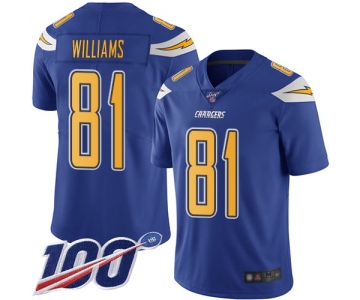 Nike Chargers #81 Mike Williams Electric Blue Men's Stitched NFL Limited Rush 100th Season Jersey