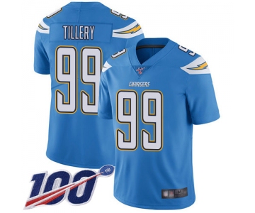 Nike Chargers #99 Jerry Tillery Electric Blue Alternate Men's Stitched NFL 100th Season Vapor Limited Jersey