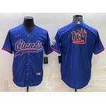 Men's New York Giants Blue Team Big Logo With Patch Cool Base Stitched Baseball Jersey