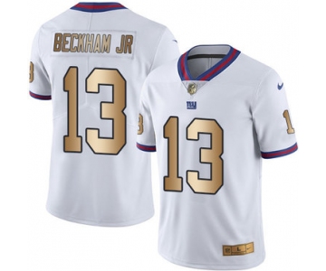 Nike Giants #13 Odell Beckham Jr White Men's Stitched NFL Limited Gold Rush Jersey