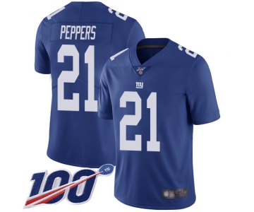 Nike Giants #21 Jabrill Peppers Royal Blue Team Color Men's Stitched NFL 100th Season Vapor Limited Jersey