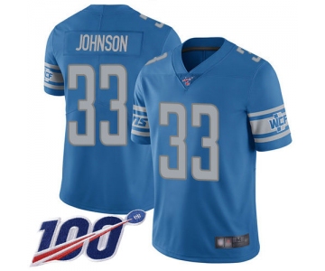 Lions #33 Kerryon Johnson Blue Team Color Men's Stitched Football 100th Season Vapor Limited Jersey