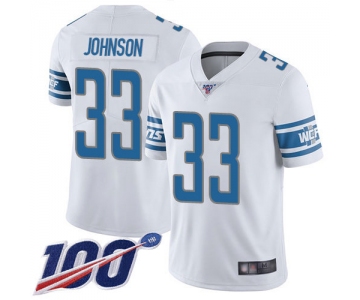 Lions #33 Kerryon Johnson White Men's Stitched Football 100th Season Vapor Limited Jersey