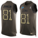 Men's Detroit Lions #81 Calvin Johnson Green Salute to Service Hot Pressing Player Name & Number Nike NFL Tank Top Jersey