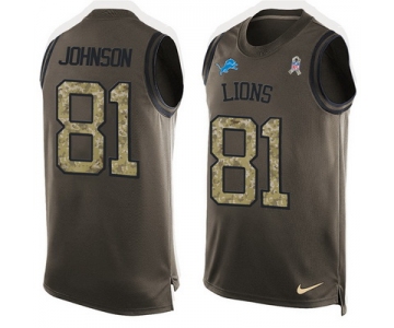 Men's Detroit Lions #81 Calvin Johnson Green Salute to Service Hot Pressing Player Name & Number Nike NFL Tank Top Jersey