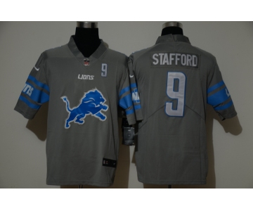 Men's Detroit Lions #9 Matthew Stafford Grey 2020 NEW Team Logo Number Vapor Untouchable Stitched NFL Nike Limited Jersey